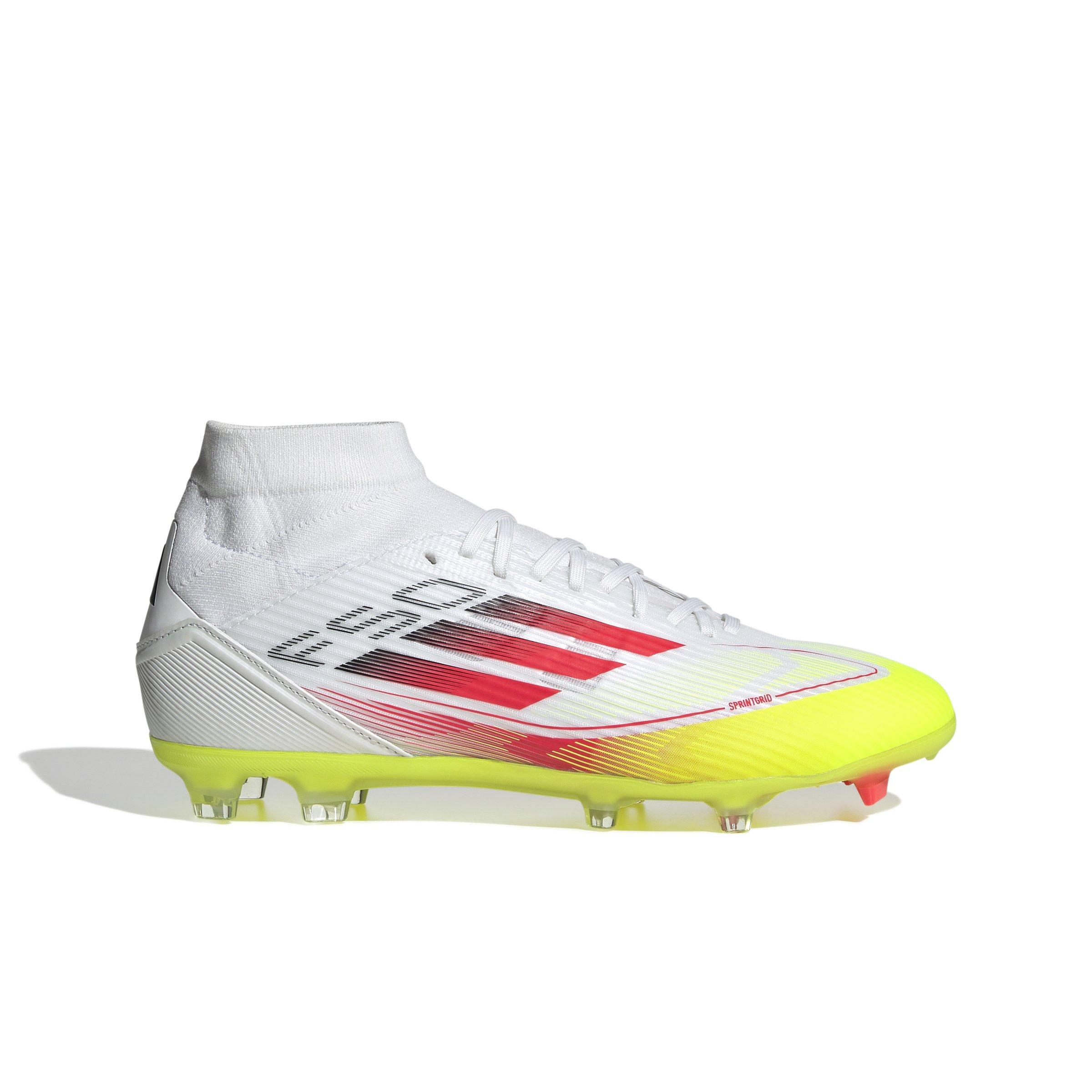 adidas F50 League FG/MG Mid "Ftwr White/Lucid Red/Solar Yellow" Women's Soccer Cleat